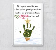 Instantly printable Christmas tree handprint craft for kids. Makes a wonderful DIY gift for family or friends that kids of ages can make!    High resolution: *8.5x11, 8x10, & A4 PDF  *8x10 JPG  Preserve your child's little hands forever and have fun together while doing it!  Print this INSTANT DOWNLOAD at home and add your child's painted handprints. You can also trace the hands if you don't have paint. With this purchase you will receive a high resolution 8.5x11 PDF, 8x10, A4 PDF and 8x10 JPG of this artwork.  HOW IT WORKS *Once purchased you will instantly have access to the Etsy download page. You will also receive a download link in your email.  *Click "download" and save the file to your computer.  *Print at home, your local print shop or through an online printing company. WHAT YOU R Christmas Tree Handprint Ornament, Winter Hand Print Crafts For Kids, Christmas Hand Print Crafts For Kids, Handprint Gift Ideas, Holiday Handprint Crafts