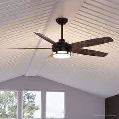 An Urban Ambiance UHP9001 Modern Indoor or Outdoor Ceiling Fan, 15.6H x 54W, Architectural Bronze, Provincetown Collection in a room with Canopy Ceiling, Pier Light, Bronze Ceiling Fan, Industrial Chandelier, Outdoor Pendant Lighting, Outdoor Ceiling, Organic Wood, Fan Design, Ceiling Canopy