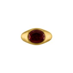 A shade of currant, this faceted garnet is sourced from deadstock in a smooth setting of our signature recycled 22-karat gold. The Gaea Roz capsule collection is designed with gemstones up-cycled stones and integrated into modern forms. Each piece is inimitable and one-of-a-kind.10% of the proceeds will go towards environmental conservation, with a decade-long commitment to conserving 650 million hectares of healthy land, 30 million hectares of freshwater, and 4 billion hectares of oceans. Learn Yellow Gold Garnet Signet Ring With Gemstone, Oval Garnet Gemstone Signet Ring, Oval Garnet Signet Ring With Gemstone, Environmental Conservation, Rhodolite Garnet, Modern Forms, Capsule Collection, 22k Gold, Fresh Water