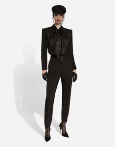 Tailored wool gabardine tuxedo pants: Black High-waisted Front slant pockets Welt back pockets Inner leg: 74 cm Hem: 17 cm Zipper and button fastening The model is 175 cm tall and wears a size IT 40 Made in Italy Halterneck Blouse, Blouse Designed, Halter Neck Blouses, Tuxedo Vest, Straight Leg Jeans Men, Short Loungewear, Tuxedo Pants, Fur Coats Women, Tuxedo Jacket