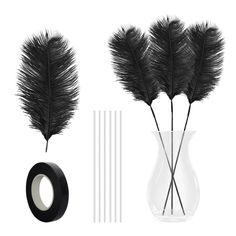 PRICES MAY VARY. Value set: 10pcs14-inch big ostrich feathers and 10pcs14-inch iron wire, and a black fixing tape, all of which are packed in a parcel bag. Easy to make and use: the attachment of iron wire increases the length of the whole feather. The simple tape winding method and free bending iron wire are convenient and quick to install, and the length of the long-rod ostrich feather suit can reach 28 inches. Applicable scenes: bulk ostrich hair can be used for vase decoration, wedding decor Feather Suit, Feather Arrangements, Black Centerpieces, Wedding Party Centerpieces, Dance Decorations, Feather Centerpieces, Vase Diy, Vase Decoration, Iron Wire