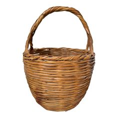 a wicker basket is shown on a white background