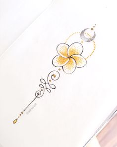 a drawing of a flower with a crescent on it