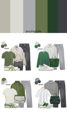 Sage Outfits Color Combos, Sage Green Outfit Color Combos, Grey And Green Outfit, Green And Grey Outfit, Colour Combinations Fashion, Color Combos Outfit, Color Combinations For Clothes, Classic Style Outfits, Winter Fashion Outfits Casual