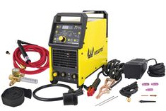 the welding machine is set up with its accessories