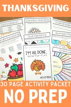 printable thanksgiving worksheets with the words, i'm all done and no prep