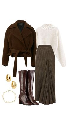 #falloutfitinspo #fallinspo Brown Skirts Outfits, Nuuly Outfit Ideas, Brown Skirt Outfit, Outfit Ideas Modest, Brown Outfits, Sweet Clothes, Clueless Outfits