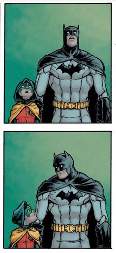 two panels of batman and robin wayne in the same panel, one is talking to each other