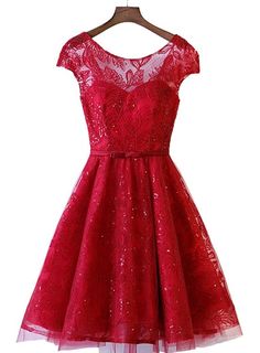 Lovely Dark Red Lace Cap Sleeves Short Party Dress, Wine Red Formal Dr – BeMyBridesmaid Red Mini Dress For Banquet, Red Mini Dress For Prom Season Banquet, Red Mini Dress For Wedding And Prom Season, Short Sleeve Christmas Wedding Dress, Red A-line Mini Dress For Banquet, Red Knee-length Dress For Homecoming, Red Mini Dress For Wedding Party, Red Festive Prom Dress, Festive Red Prom Dress