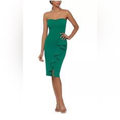 Brand: Betsy And Adam Size: 6 Color: Green New With Tag. #116 Runs Small; If Between Sizes, Order One Size Up Tailored Fit Through The Chest, Waist, And Hips; Sits Close To The Body Scuba Crepe: Stretchy And Supportive Strapless Sweetheart Neckline; Sheath Silhouette Hidden Zipper At Center Back Cascading Ruffle At Side Front Lined Important Note: This Item Arrives With A Return Tag Attached And Instructions For Removal. Once The Tag Is Removed From The Dress, This Item Cannot Be Returned. Shell Adam Green, Midi Party Dress, Sweetheart Neckline Dress, Mini Sheath Dress, Ruffled Dress, Midi Cocktail Dress, Review Dresses, Necklines For Dresses, Dress Zipper