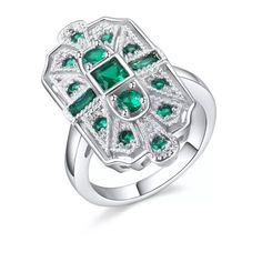 Fashion Silver Green Cubic Zirconia Cz Art Deco Ring Statement Jewelry Size 6 Argentium Silver Jewelry, Jewelry Emerald, Argentium Silver, Deco Ring, Art Deco Ring, Emerald Ring, Womens Jewelry Rings, Rings Statement, Statement Jewelry