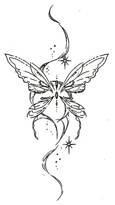 a drawing of a butterfly with stars on its wings