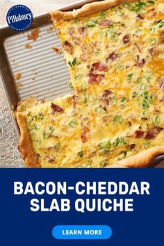 the bacon cheddar slab quiche is ready to be eaten