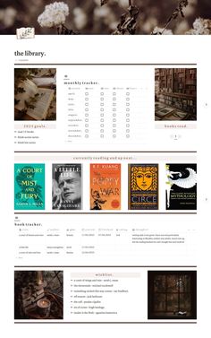 the library website is shown with many different books on it's page, as well as an image of flowers