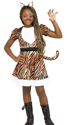 Girls Fun World TIGRESS Tiger Halloween Costume Dress Up Size 4/6  NWT Girls Fun World TIGRESS Tiger Halloween Costume Dress Up Size 4/6 NWT Description New with tags! Girls  Fun World TIGRESS  Halloween Costume Size Small 4/6     Height-- 39 - 48.5 inches  Waist 23 inches Costume includes--  Dress with faux fur hem and puff sleeves, Tail and Headband/Ears 100% Polyester Payment Payment is expected within 3 days of auction end.  If you can not find your combined invoice after a reasonable amount Tiger Halloween Costume, Tiger Halloween, Tiger Costume, Woman Costume, Tail Dress, Girls Fun, Cat Woman, Fun World, Tiger Design