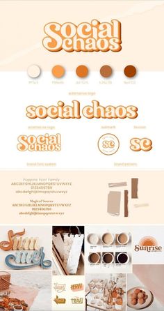 the website for social chaos is displayed in orange and white colors, with an assortment of items