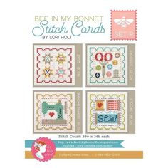 the bee in my bonnet stitch card set includes four cross - stitch designs, including one with