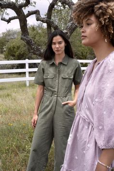 Get ready to hit the road with this wardrobe workhorse. The ever-popular Sage Utility Jumpsuit is back in an unforgettable Olive shade of medium-weight denim. Featuring chest, side, and back pockets, an elasticized waist at the back, and a tab at the pant hem to adjust the pant width just a touch. Made to honor your adventurous side - we thought of everything so you don’t have to. Also available in Lavender. Utility Jumpsuits And Rompers With Pockets And Short Sleeves, Denim Jumpsuit With Side Pockets For Work, Casual Fitted Denim Jumpsuit With Side Pockets, Fitted Solid Overalls With Pockets, Fitted Overalls With Pockets, Fitted Short Sleeve Jumpsuits And Rompers With Side Pockets, Fitted Cotton Denim Jumpsuit With Side Pockets, Fitted Denim Jumpsuit With Side Pockets For Spring, Spring Fitted Denim Jumpsuit With Side Pockets