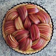 a pie with red and yellow stripes on it