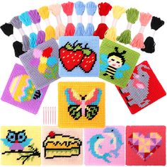 PRICES MAY VARY. Package Includes: 10 reusable plastic cross stitch canvas, 14 colored threads, 6 needles, instruction booklet, storage box 10 cute & fun patterns - unicorns, flowers, animals - easy to follow steps in manual Improve concentration & dexterity; traditional hobby reduces screen time Blank canvas sheets can be reused or customized after completing designs Ideal first cross stitch kit for girls ages 5+; learn a new skill! Pllieay Children's 10 in 1 Cross Stitch Set, 10 pattern packs Kids Stamps, Sewing Set, Cross Stitch Beginner, Cross Stitch For Kids, Craft Kits For Kids, Cross Patterns, Kits For Kids, Plastic Canvas Patterns, Canvas Patterns