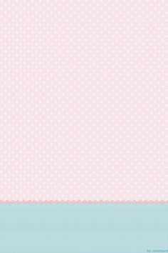 a pink and blue background with white polka dots on the bottom, along with a light blue border