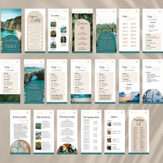 a set of brochures with the names and images of different places on them