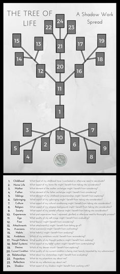 the tree of life is shown with numbers and symbols on it's side, as well as an info sheet