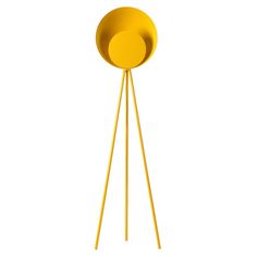 a yellow floor lamp sitting on top of a metal pole