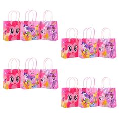 small pink shopping bags with little ponys printed on the front and sides, set of 6