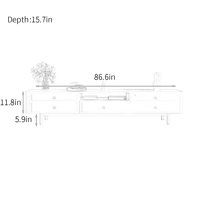 a drawing of a table with drawers and a plant on top, measurements for each drawer