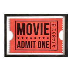 a red and black ticket with the words movie admit on it