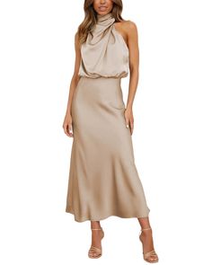 Silvia Rufino Dress1 Flowy Satin Dress, Formal Long Dress, Petite Maxi Dress, Social Dresses, Womens Long Dresses, Satin Dress Long, Mock Neck Dress, Dress Flowy, Silky Dress