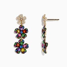 Effy Watercolors 14K Yellow Gold Multi Sapphire Flower Earrings Yellow Gold Flower Earrings For Party, Multicolor Flower Charm Drop Earrings, Elegant Multicolor Flower-shaped Earrings, Multi Sapphire, Effy Jewelry, Yellow Stone, Jewelry Stand, Gold Yellow, Flower Earrings