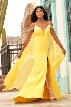 Sherri Hill 54420 Bright Pink 10 Spring 2023 Sherri Hill Pageant Gowns, Prom Dress With Cape, Yellow Prom Dress, Sherri Hill Dress, Sorority Formal, Sherri Hill Prom, Plastic Dress, Sherri Hill Prom Dresses, Prom Designs