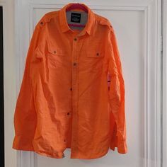 Nice Orange/ Coral Boys Top Brand New With Tags Pet Free Smoke Free Home Orange Cotton Shirt With Pockets, Collared Orange Shirt With Buttons, Orange Cotton Shirt With Button Closure, Orange Collared Shirt With Buttons, Orange Long Sleeve Shirt With Pockets, Orange Button-up Shirt With Pockets, Casual Solid Shirt With Snap Buttons, Casual Orange Top With Pockets, Casual Orange Collared Shirt