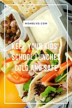 a lunch box filled with food and the words keep your kids'school lunches cold and safe