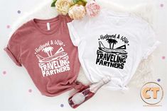 Traveling Partners Shirt, Matching Couples Vacation T-shirt, Husband and Wife Traveling Tees, Gift For Couples, Honeymoon Traveling Gift Shirt HOW TO ORDER 1-) Please, check and review all the photos. 2-) Choose your t-shirt size and color. *Different styles of shirts may have different shades of the same color choice due to different manufacturer brands. *For this reason, we recommend matching shirts from the same styles if you want precisely matching colors (ex. Unisex, V-necks, Toddler, etc.) Casual Crew Neck Top For Honeymoon, Couples Travel Shirts, Pre-shrunk Short Sleeve Shirt For Family Vacation, Couple Trip Shirts, Graphic Print Crew Neck Top For Honeymoon, Crew Neck Graphic Print Top For Honeymoon, Cotton Short Sleeve T-shirt For Honeymoon, Family Matching Relaxed Fit T-shirt For Vacation, Honeymoon Couple Tshirts