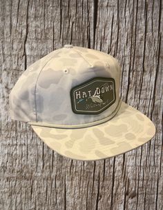 Old School Snow Camo Rope hats featuring the Hat Down Green Head design on a PVC patch.  These hats are from the Lost Hat Co. and feature a snap back closure and a old school vibe. White Flat Bill Sun Hat For Outdoor, Outdoor Flat Brim Hat With Logo Patch, Flat Brim Hat For Outdoor Activities, Outdoor Snapback Hat With Flat Brim And Logo Patch, Logo Patch Snapback Hat For Outdoor Activities, Outdoor Flat Brim Snapback Hat With Logo Patch, Logo Patch Flat Bill Snapback For Outdoor Activities, Outdoor Snapback Hat With Flat Brim, Flat Bill Snapback Hat With Logo Patch For Outdoor