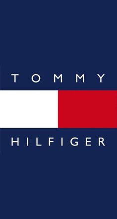 the tommy hilfiger logo is shown in red, white and blue with an orange stripe