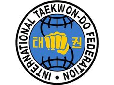 the international taekwon - dof logo is shown in blue and yellow with an image of a fist on it