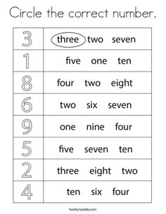 a worksheet with numbers for the correct number