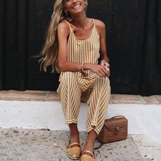 Sexy Fashion Sleeveless Striped Jumpsuit – Icefancy Outfit Trends, Striped Jumpsuit, Mode Inspo, Inspired Outfits, Inspiration Mode, Fashion Mode, Mode Inspiration