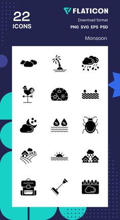 the flat icon set includes different types of clouds, water and other things to see