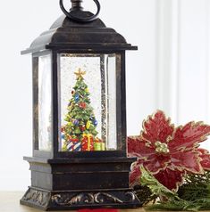 9.5 Inch Christmas Tree Lighted Water Lantern with Swirling Glitter - 3800778-RAZ Christmas Tree Water, Water Lantern, Wrapped Presents, Christmas Globes, Christmas Snow Globe, Lantern Christmas, Musical Snow Globes, Christmas Musical, Christmas Snow Globes