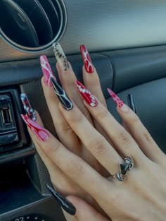 Red Nail Design, Glow Nails, Rockstar Gf, Cute Gel Nails, Red Nail, Festival Nails, Homecoming Nails