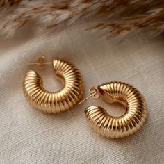 Chunky Gold texture hoops - Kabuki Jewelry Chunky Metal Hoop Earrings Modern Style, Modern Chunky Metal Hoop Earrings, Jewelry Fashion Trends, Trendy Earrings, Hand Jewelry, Jewelry Inspo, Cute Bags, Gold Texture, Steel Water