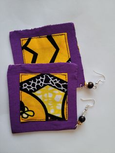 African Cloth Earrings Handmade Traditional Handmade Rectangular Earrings, Handmade Traditional Rectangular Earrings, Handmade Yellow Plug Earrings As Gift, Handmade Yellow Rectangular Earrings, Handmade Yellow Earrings For Gift, Yellow Rectangular Earrings For Gifts, Yellow Rectangular Earrings As A Gift, Rectangular Yellow Earrings For Gift, Yellow Rectangular Earrings Gift