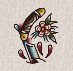 a drawing of a fish with flowers on it's tail and the letter o