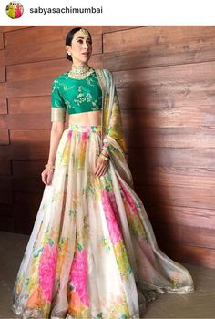 Sabyasachi lengha Printed Lehnga Designs, भारतीय दुल्हन संबंधी, Goddess Style, Mehndi Dress, Punjabi Salwar, Floral Lehenga, Half Sarees