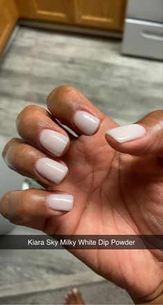 At home manicure 💅 Kiara Sky Milky White, Dip Nails White, White Shellac Nails, Nails Sns, Dip Nail Colors, Sns Nails Colors, Natural Nails Manicure, White Gel Nails, Kiara Sky